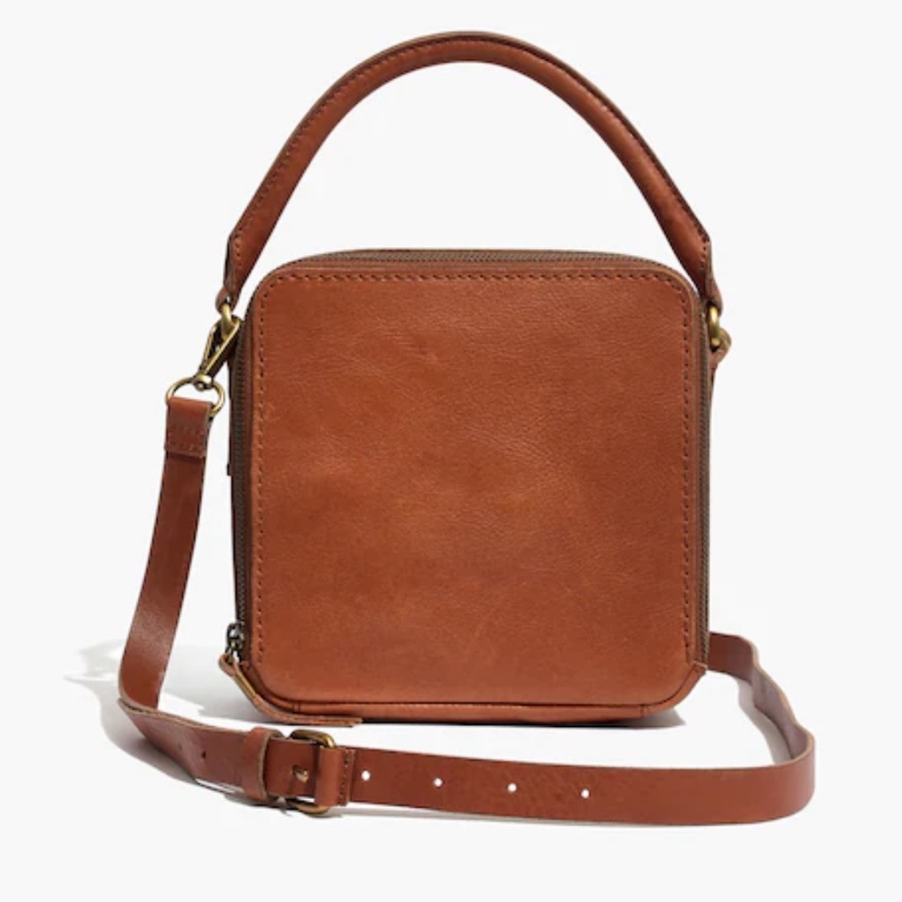 Madewell Leather Square Satchel Bag Shoulder Crossbody Zip Satchel Minimalist - Picture 4 of 16